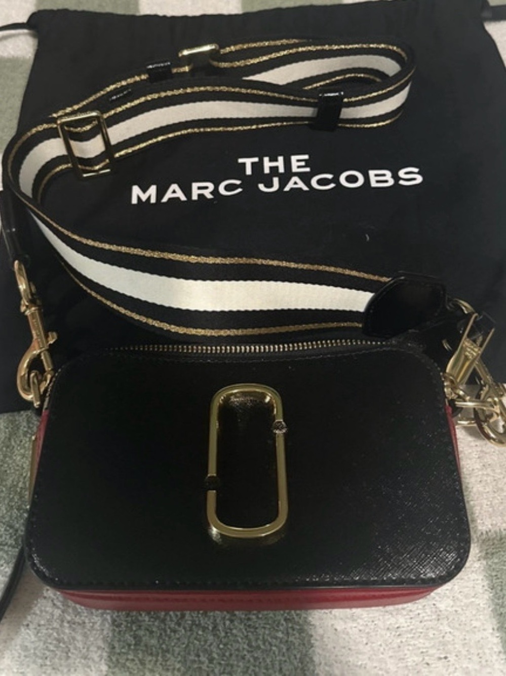 Marc Jacobs Black & Red Crossbody with Striped Strap